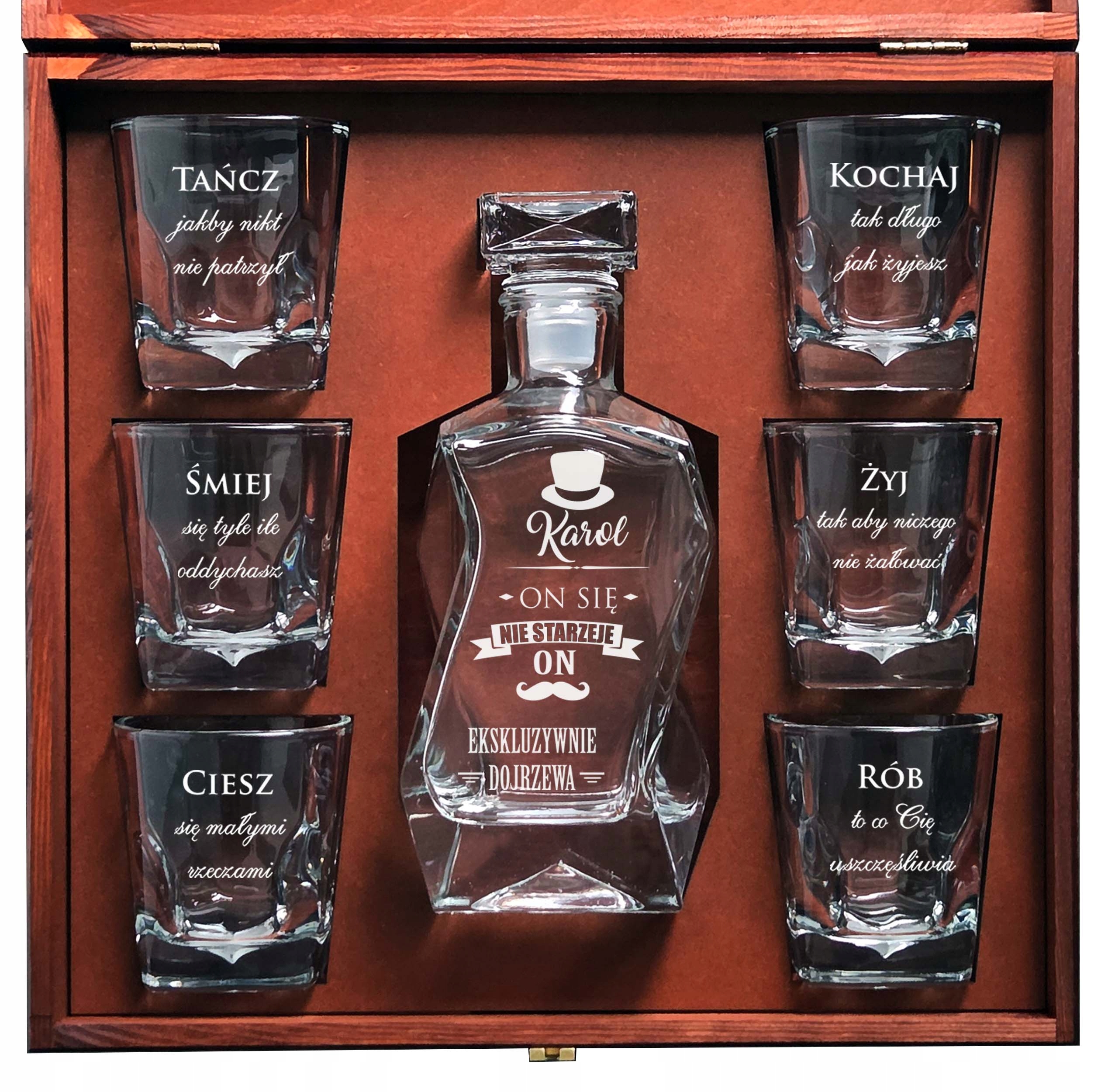 Karafa S Gravírováním – 6 Sklenic S Gravírováním V Dřevěné Krabici – Pro Whisky