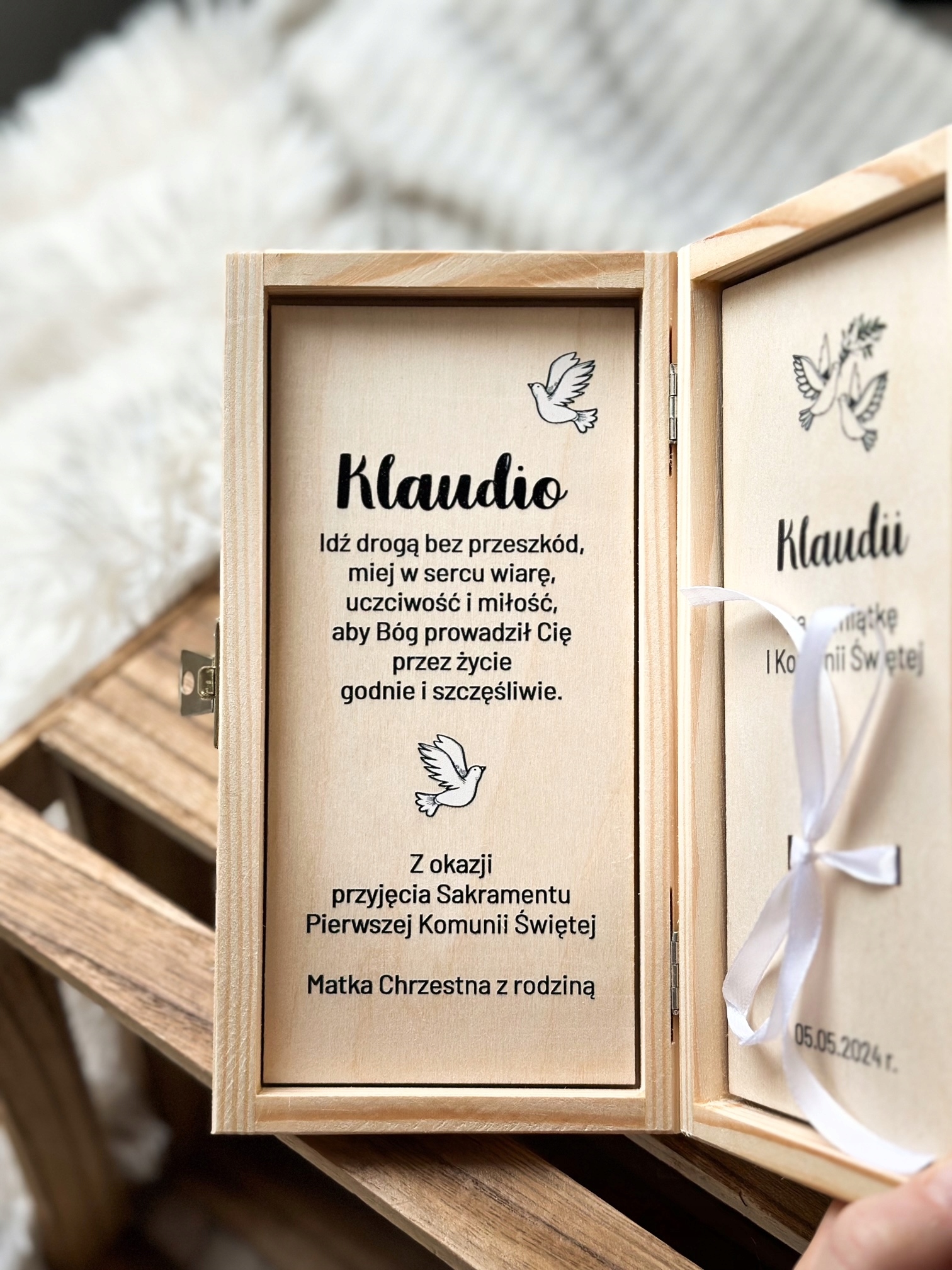 Pamiątka NA KOMUNIĘ ŚWIĘTĄ pudełko prezent kartka komunia pieniądze na kase Okazje komunia