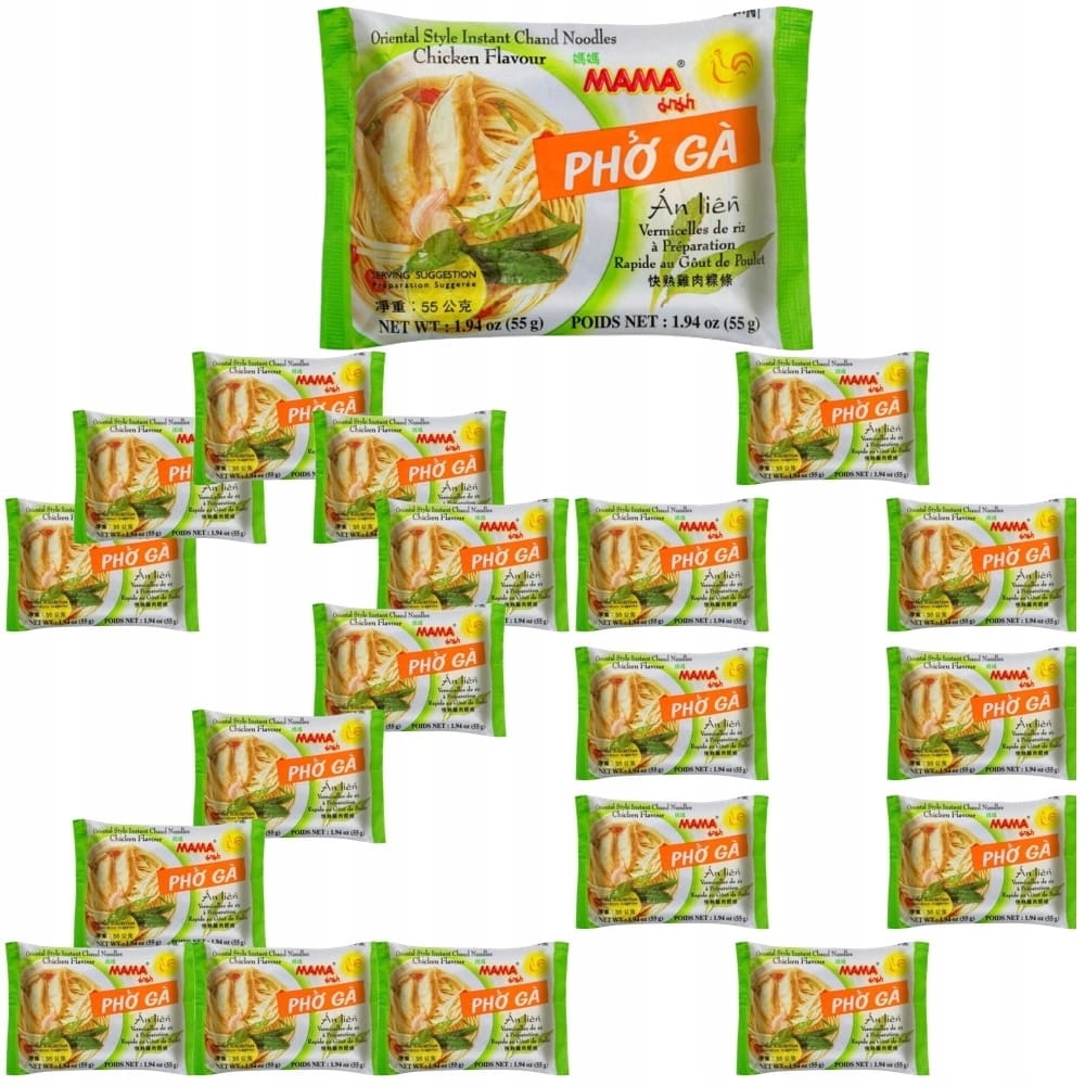 20 x Thajská instantní polévka Rýžové těstoviny s příchutí kuřecího masa Pho Ga 55 g Mama