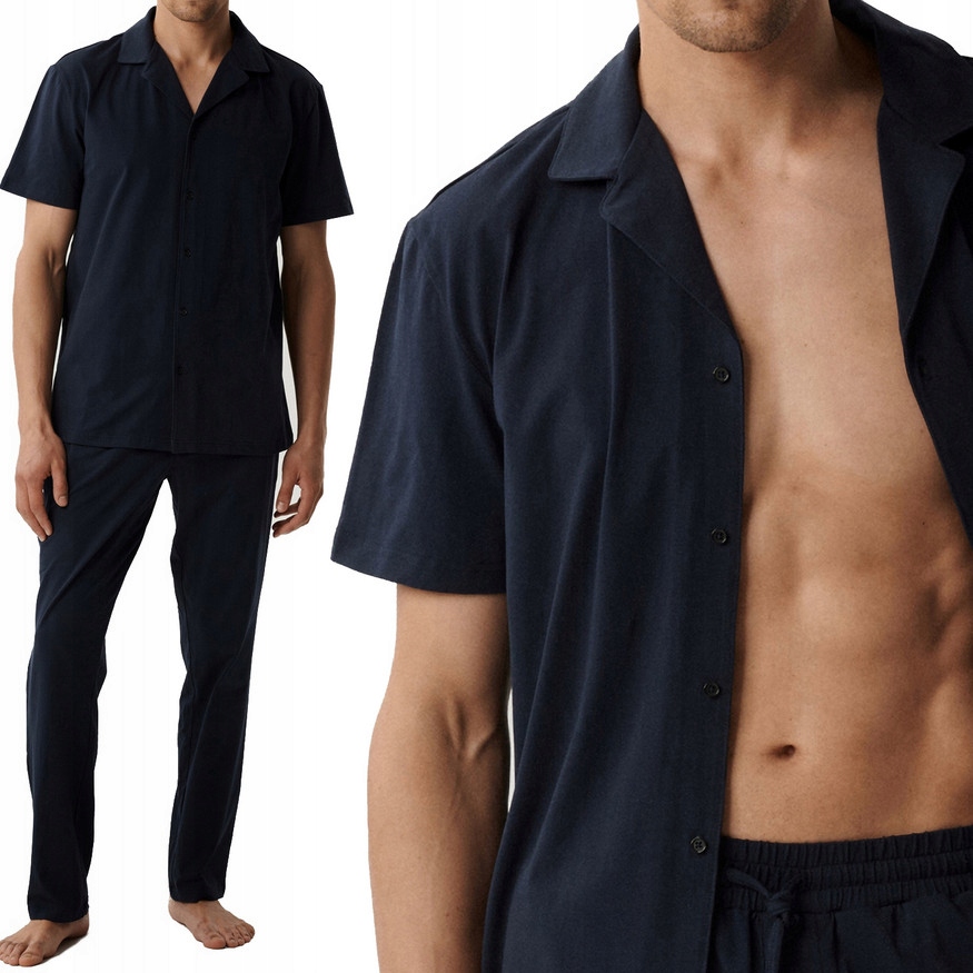 Pánské Pyžamo S Krátkým Rukávem, Dlouhé Kalhoty Atlantic BNMP002/NÁMOŘNICKÁ Modrá/s