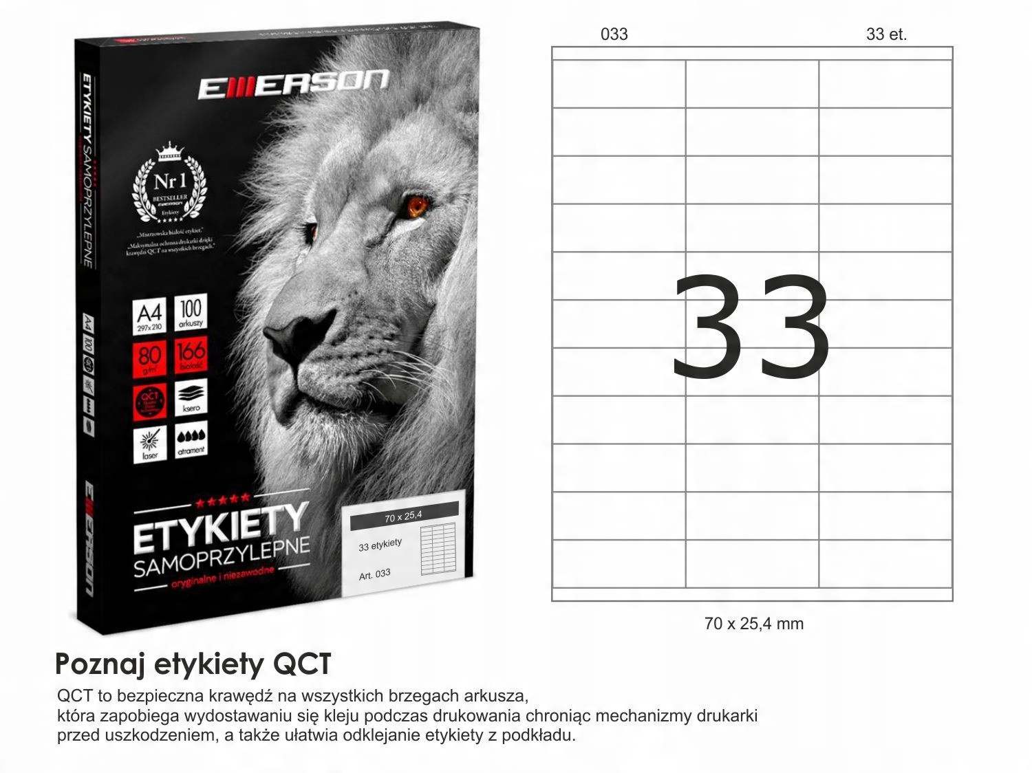 

Etykiety samoprzylepne A4 100ark Emerson 70x25,4