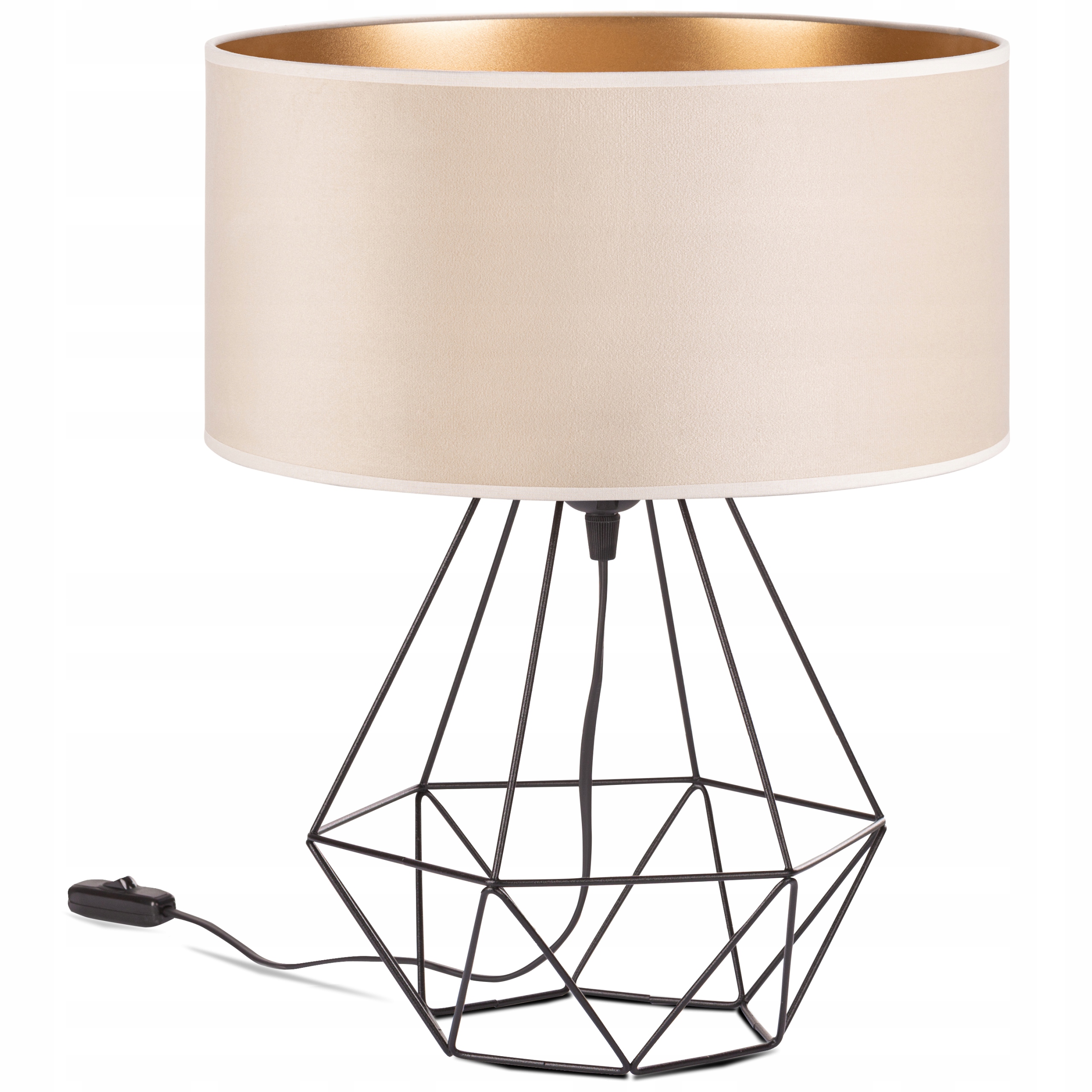 Lampa biurkowa stołowa Nocna maxi Abażur Welur beżowy złoty