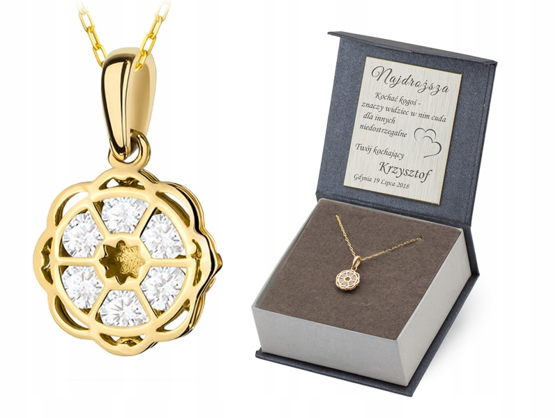 Zlatý Komplet pr. 585 Řetízek 38 Cm Přívěsek Ažurový Květina 14k Gravírování