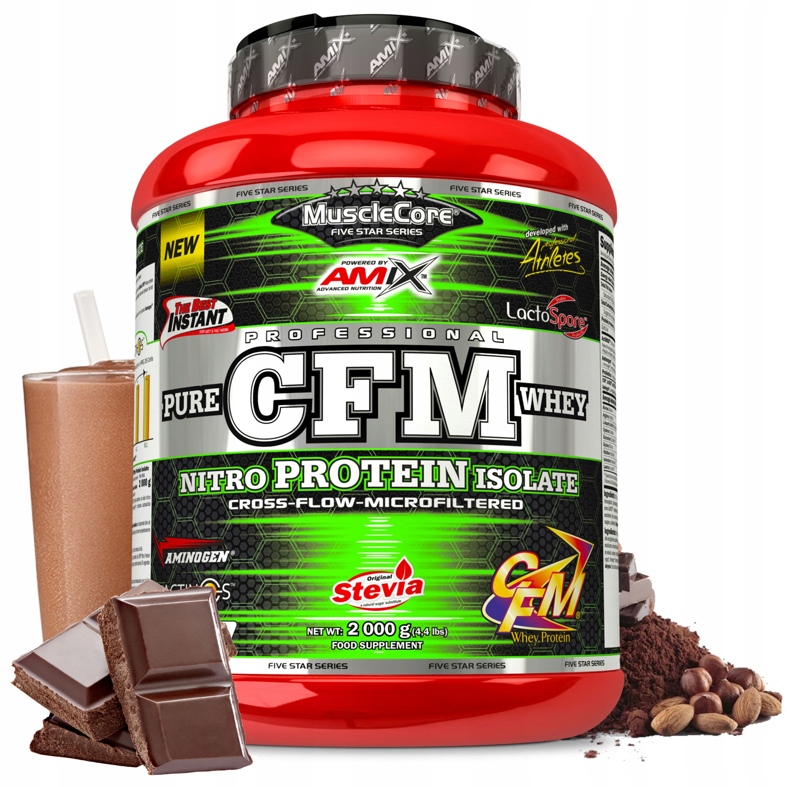 Proteinový izolát proteinu Cfm whey doplněk stravy 2 kg čokoládová stévie bez