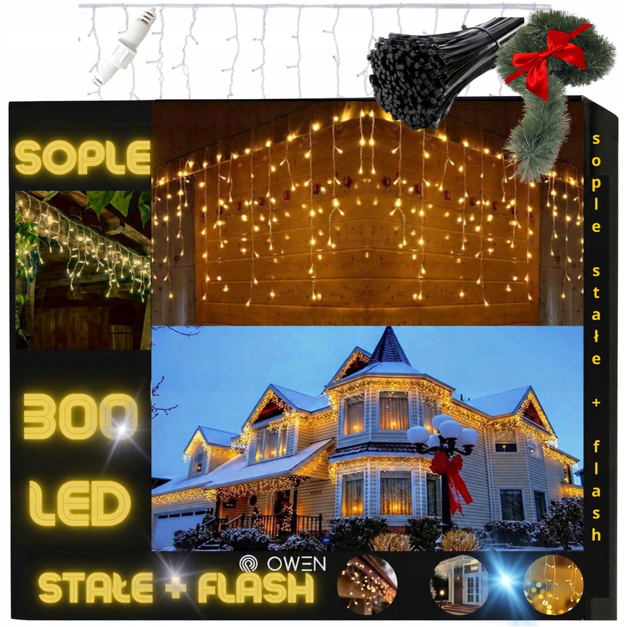 Rampouchy Led 300 světel 13 m IP44 teplá bílá pevná flash sada s girlandou