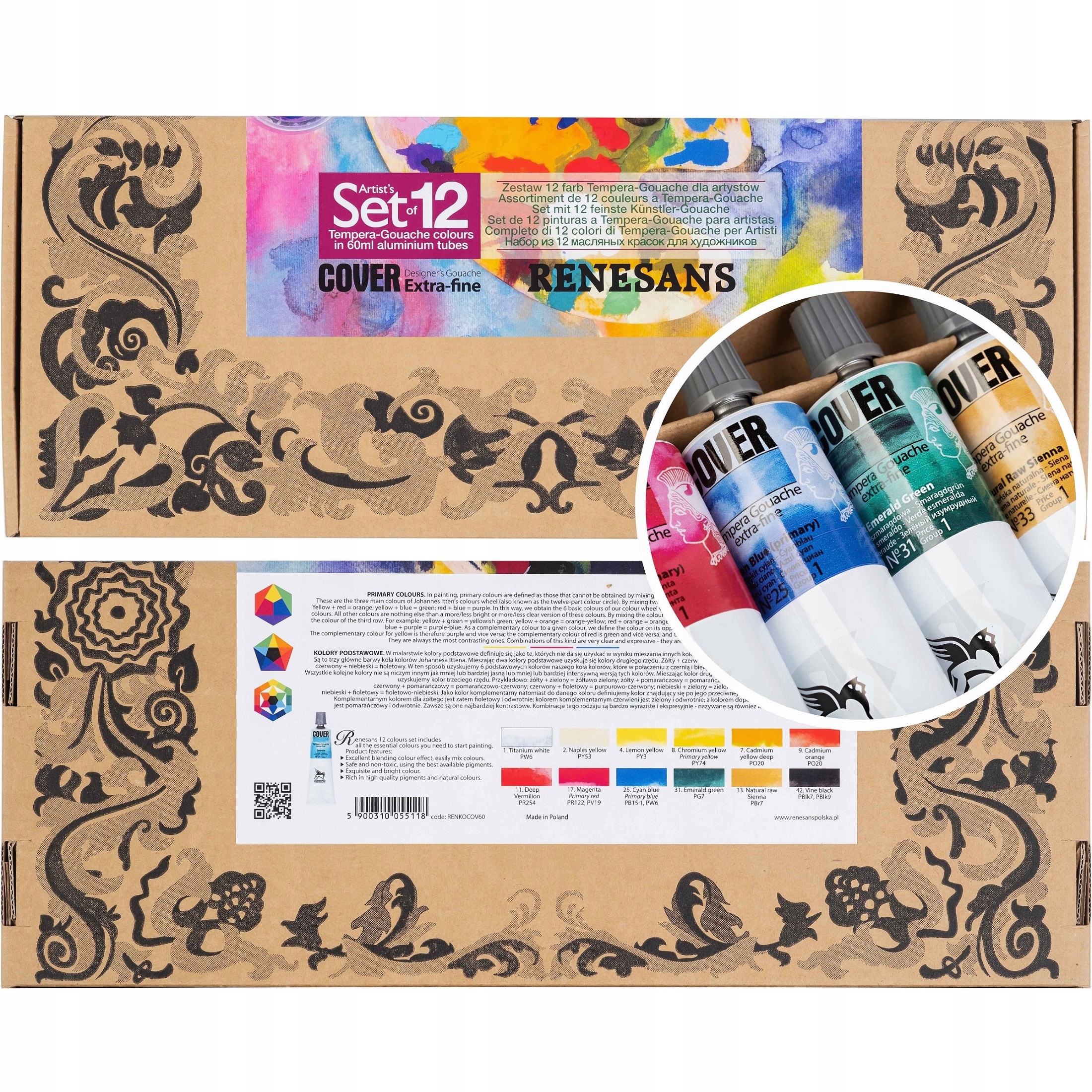 Sada barev Tempera Cover Renesans 12 barev x 60 ml