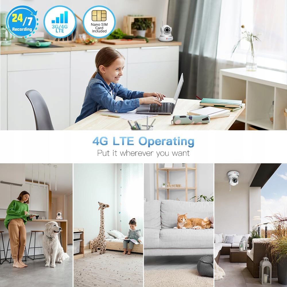 CTRONICS 4G LTE Kamera Wewnętrzna 360 PTZ Detekcja Ruchu SIM — miniatura 2