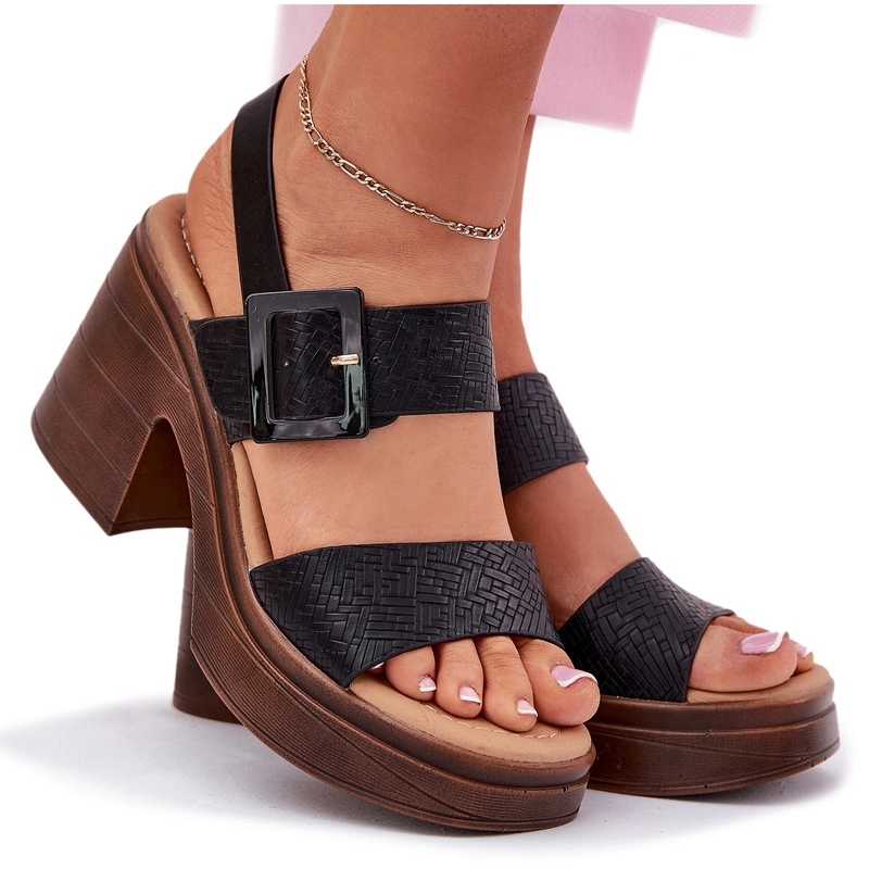 Dámské Sandály Masivní Podpatek Platforma Přezka Vinceza 17387 Černá 36