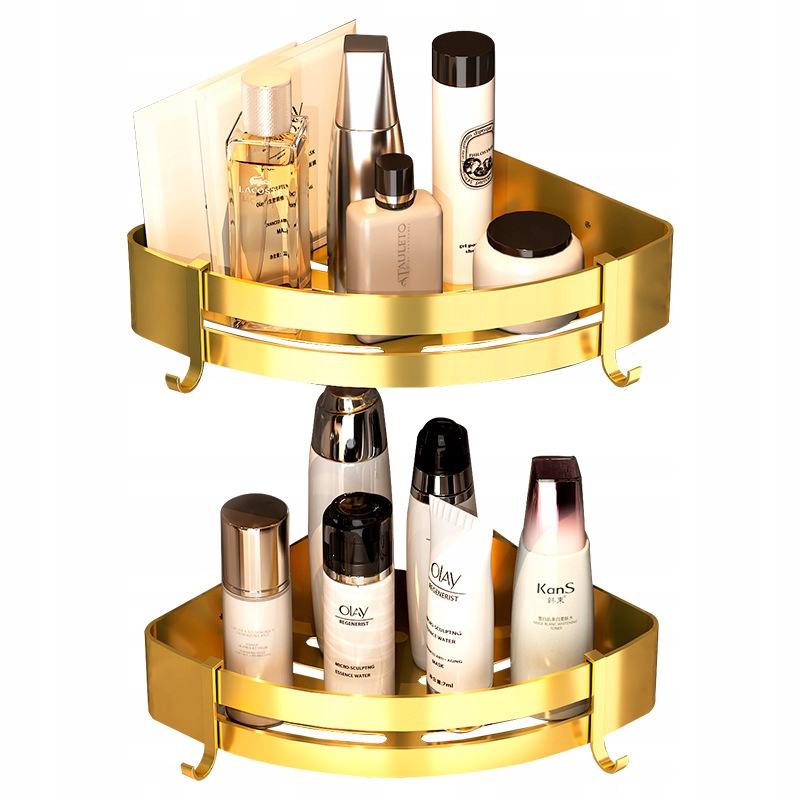 2x Zlatá Rohová Koupelnová Polička Pod Sprchový Kout