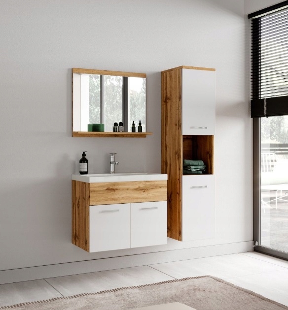 Meble łazienkowe szafka pod umywalkę słupek lustro