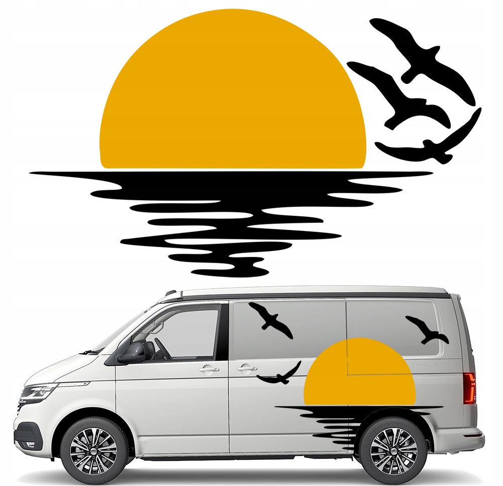 Samolepka Grafika na karavan a přívěs Slunce Sun Ptáci Moře Birds 90x152