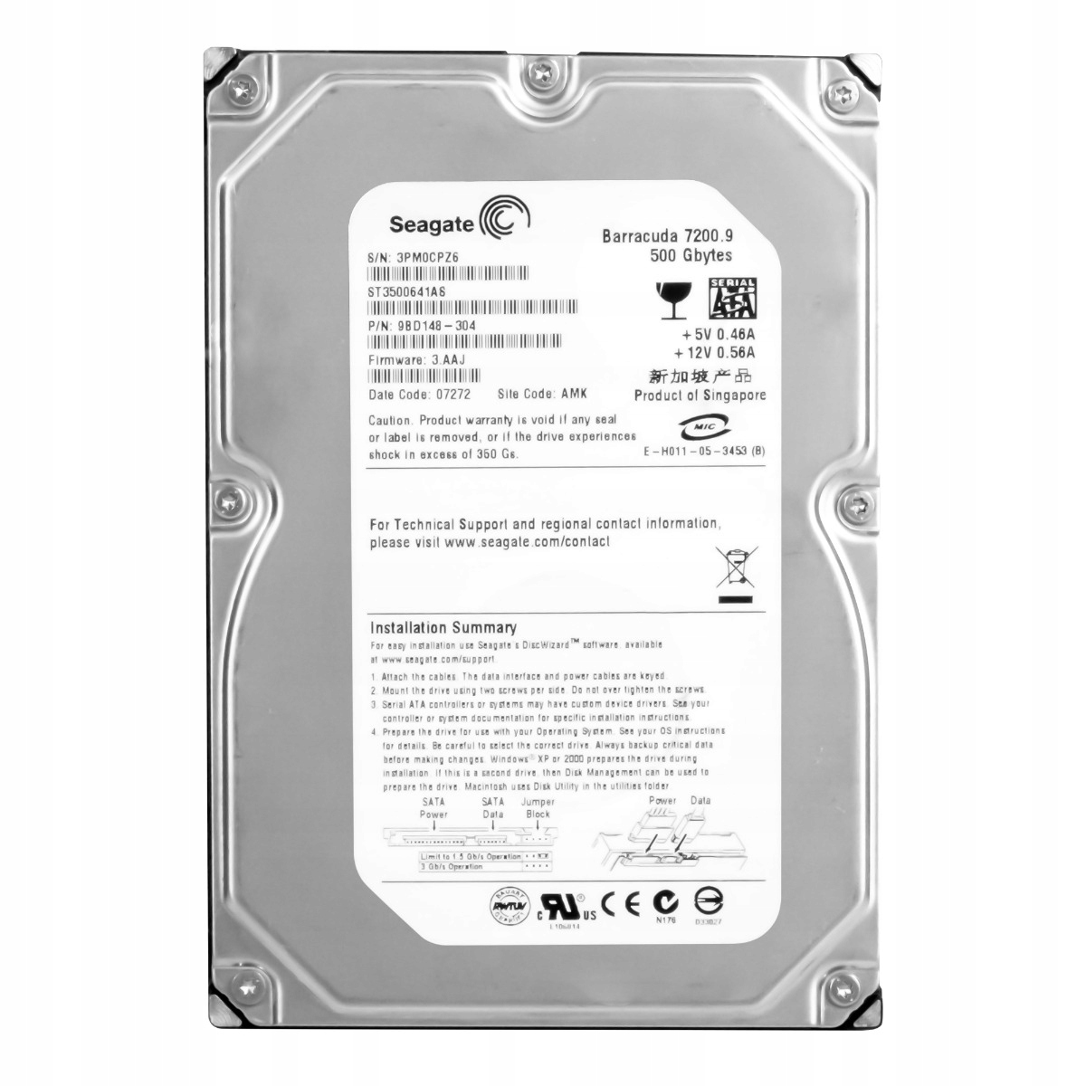 Seagate Barracuda 7200.9 500GB 7.2K 16MB Sata II 3.5'' ST3500641AS