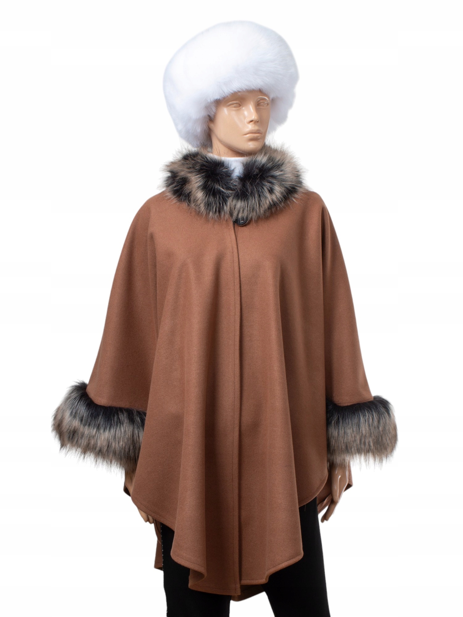 Pončo Přehoz v elegantní hnědé barvě s umělou kožešinou
