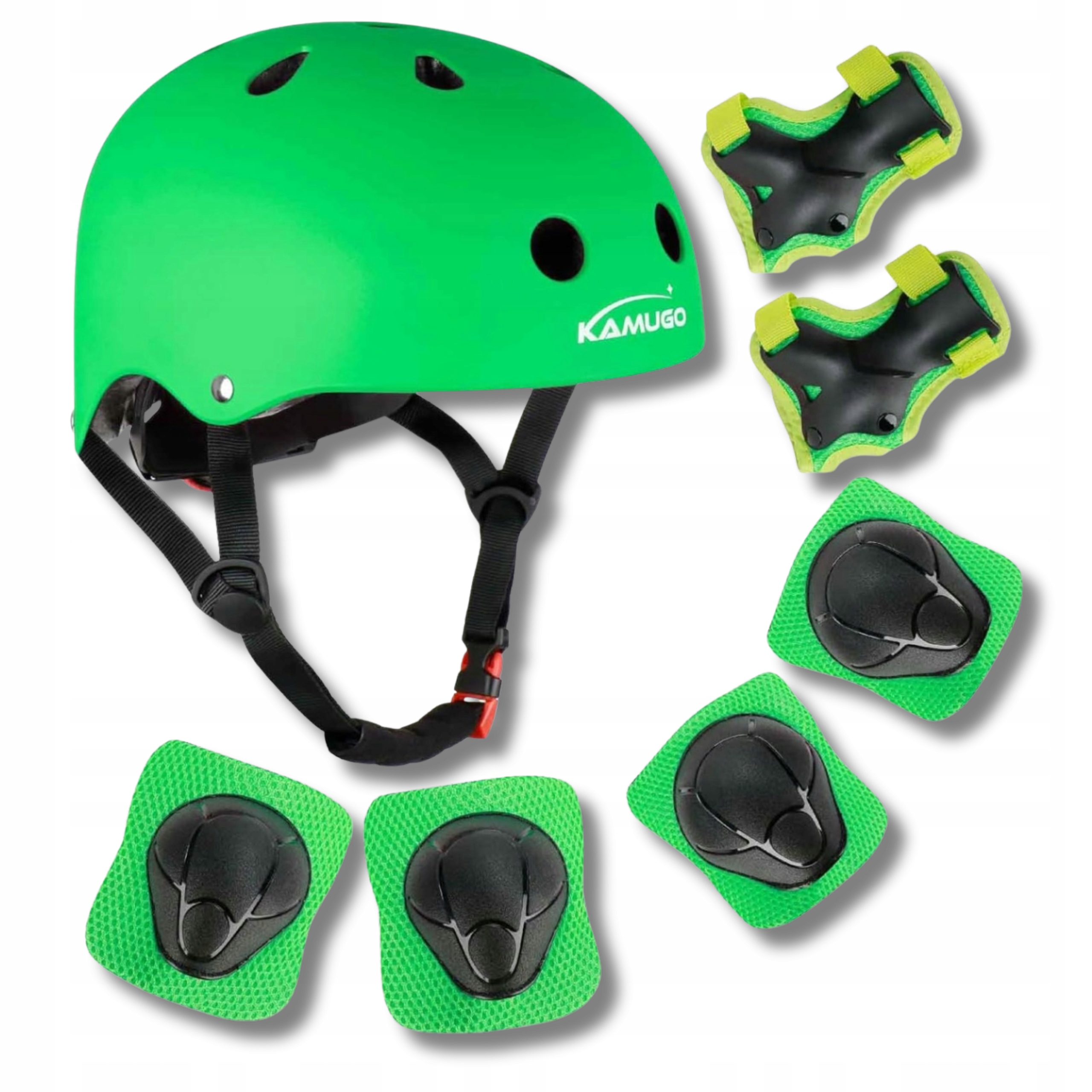 Kask Rowerowy Dziecięcy S 48-52 cm Ochraniacze Zielony Na Rower Rolki Skate