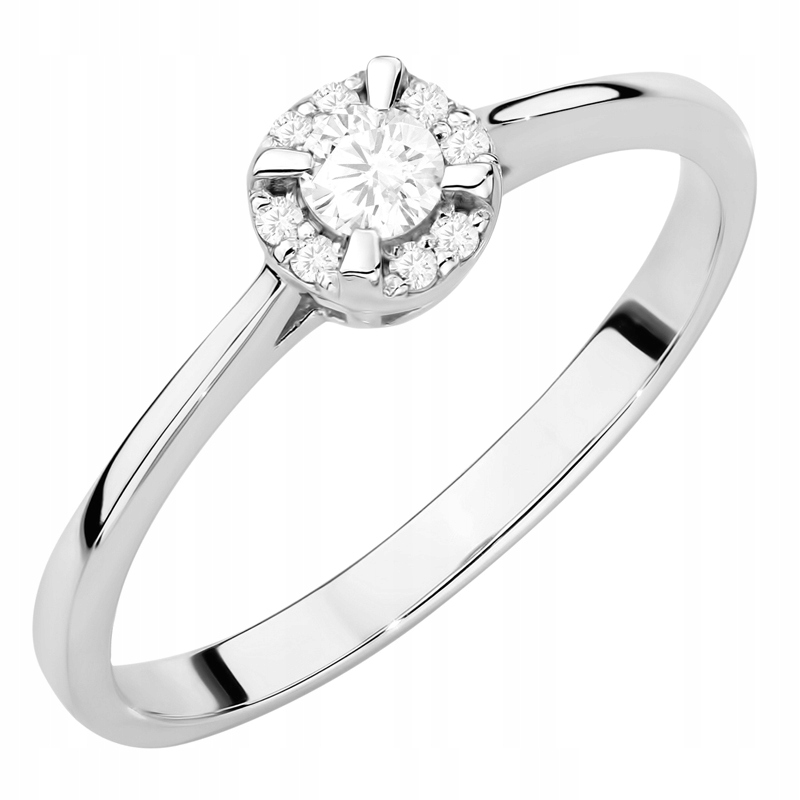 Zlatý Prstýnek pr. 585 Halo Kolečko Kulatý Diamantové Brilianty 0,14ct 14k