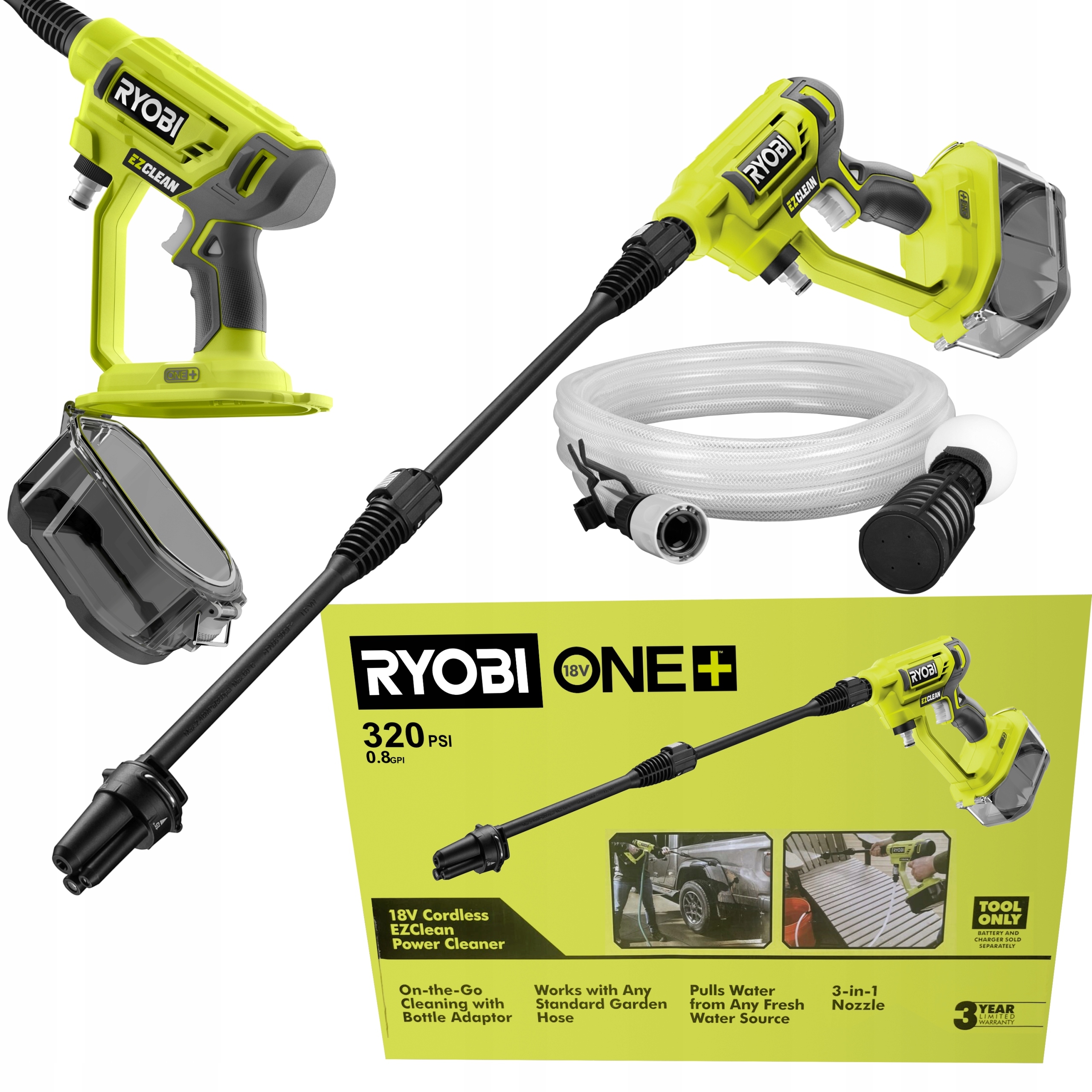 Ryobi Akumulátorová tlaková Myčka Pistolet RY18PW22A 22BAR Lanca Hadice 6 m