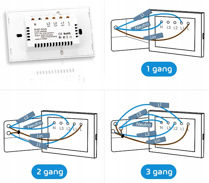Inteligentny przełącznik światła WiFi panel dotykowy - MEROSS MSS530L Seria mss530l