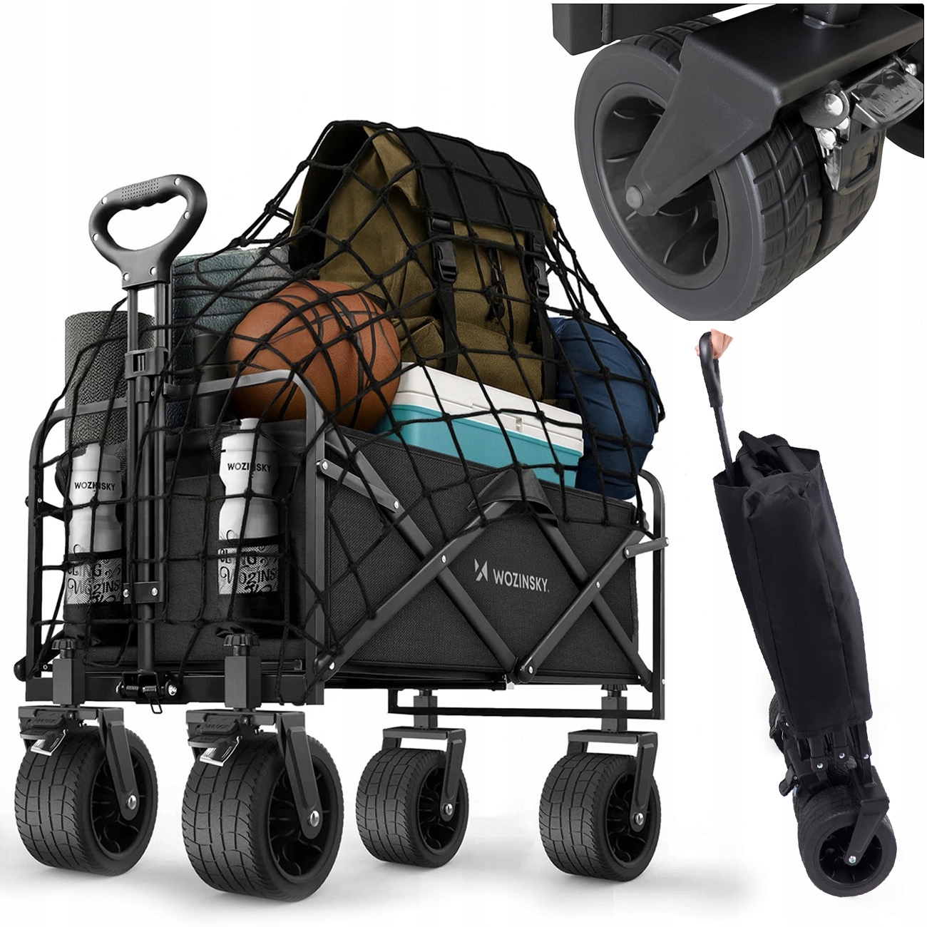 Skládací zahradní turistický vozík Přepravní Terénní Kola 120L Síťka