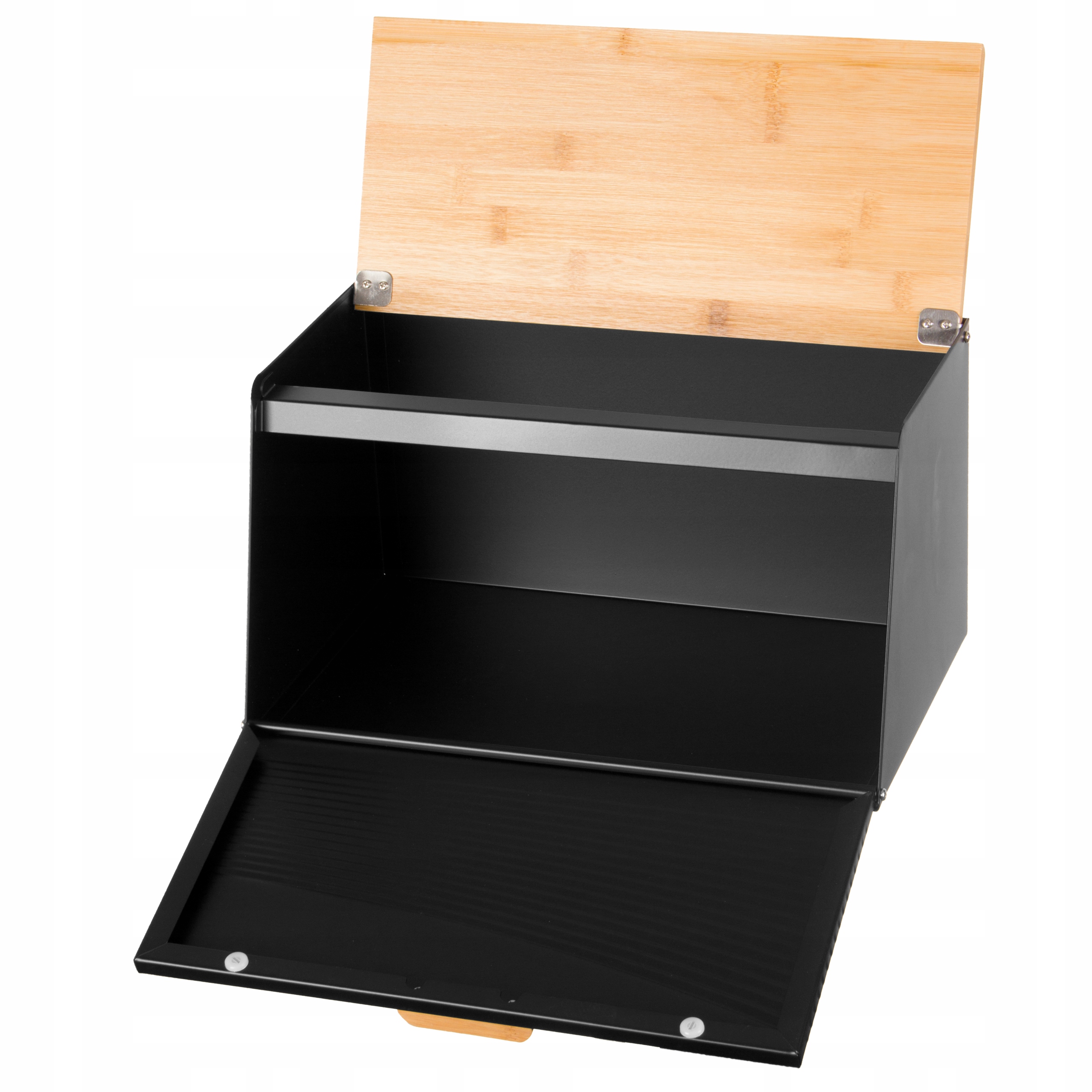 POJEMNIK NA CHLEB BUŁKI PIECZYWO METALOWY CHLEBAK CZARNY BAMBUS + SZPATUŁKA Marka Brunbeste