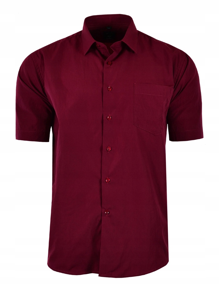48/49 Koszula Gładka Bordowa Krótki Rękaw