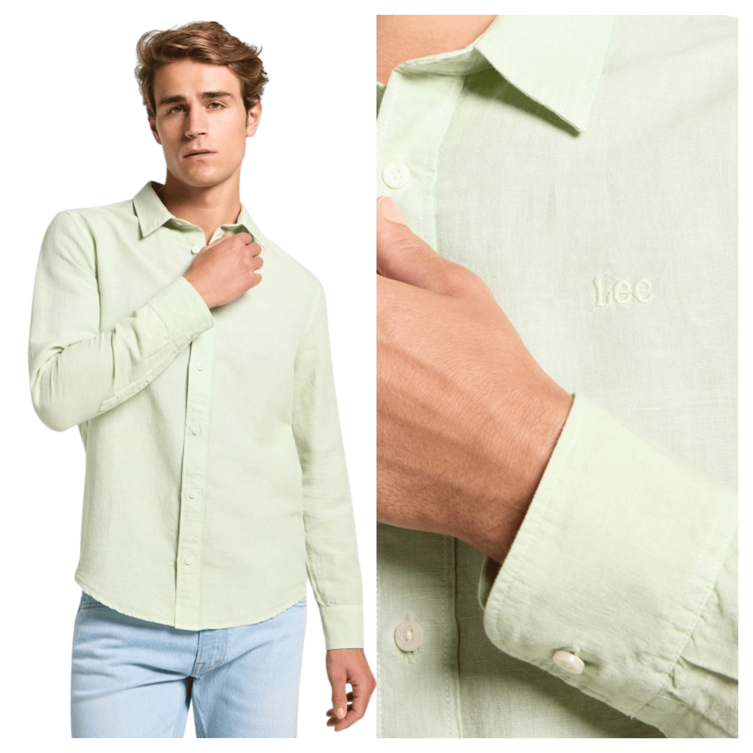 Pánská košile Lee Patch Shirt Světle zelená Soft Sage Bavlněná XL