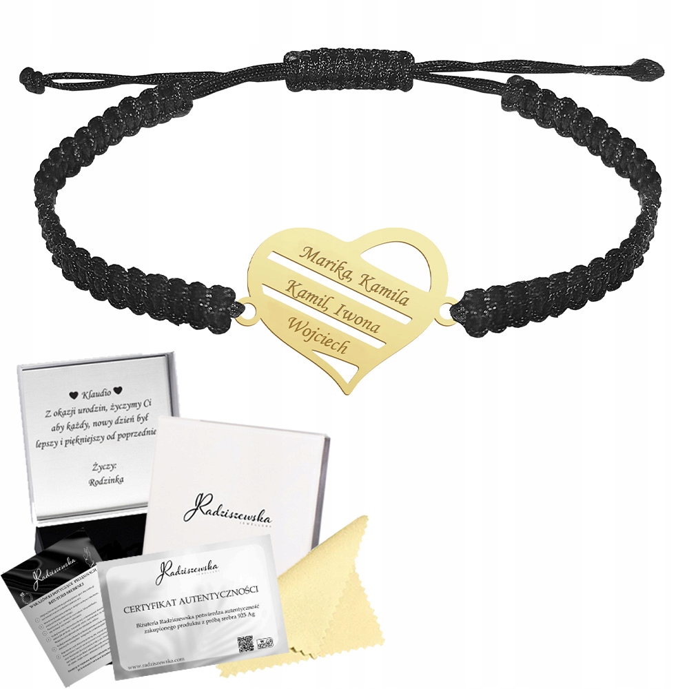 Náramek Zlaté srdce s gravírováním pro maminku Stříbro 925 Makramé Dárek