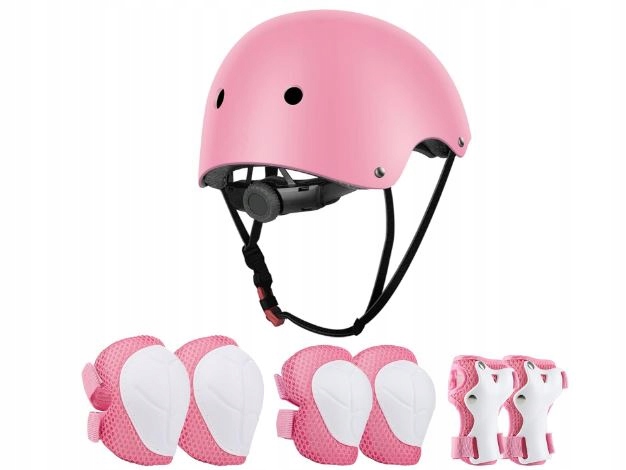 Kask Rowerowy Rolki Dziecięcy Xjd Różowy +ochraniacze Rozmiar S 48-54 CM