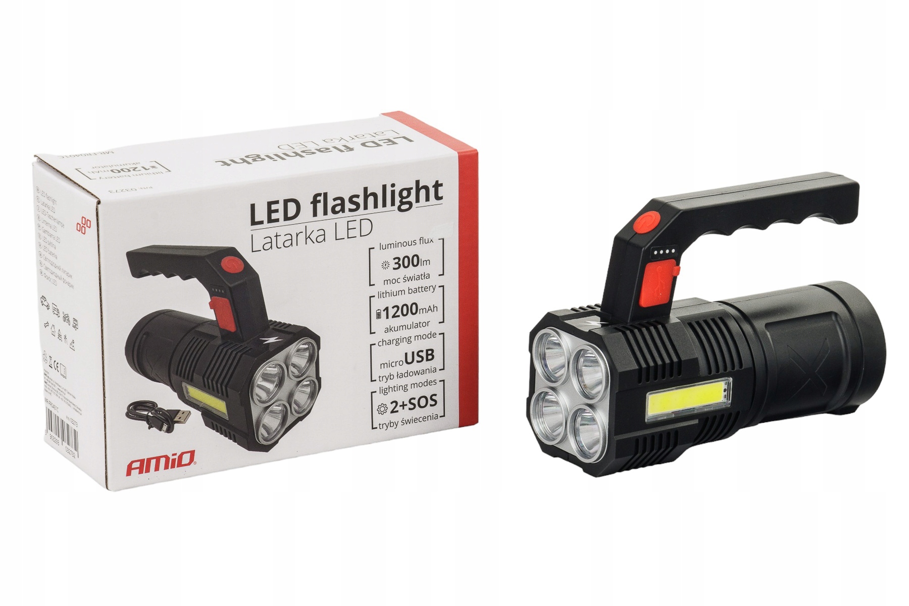 Latarka akumulatorowa taktyczna szperacz Led Cree Cob 300lm 1200mAh Usb