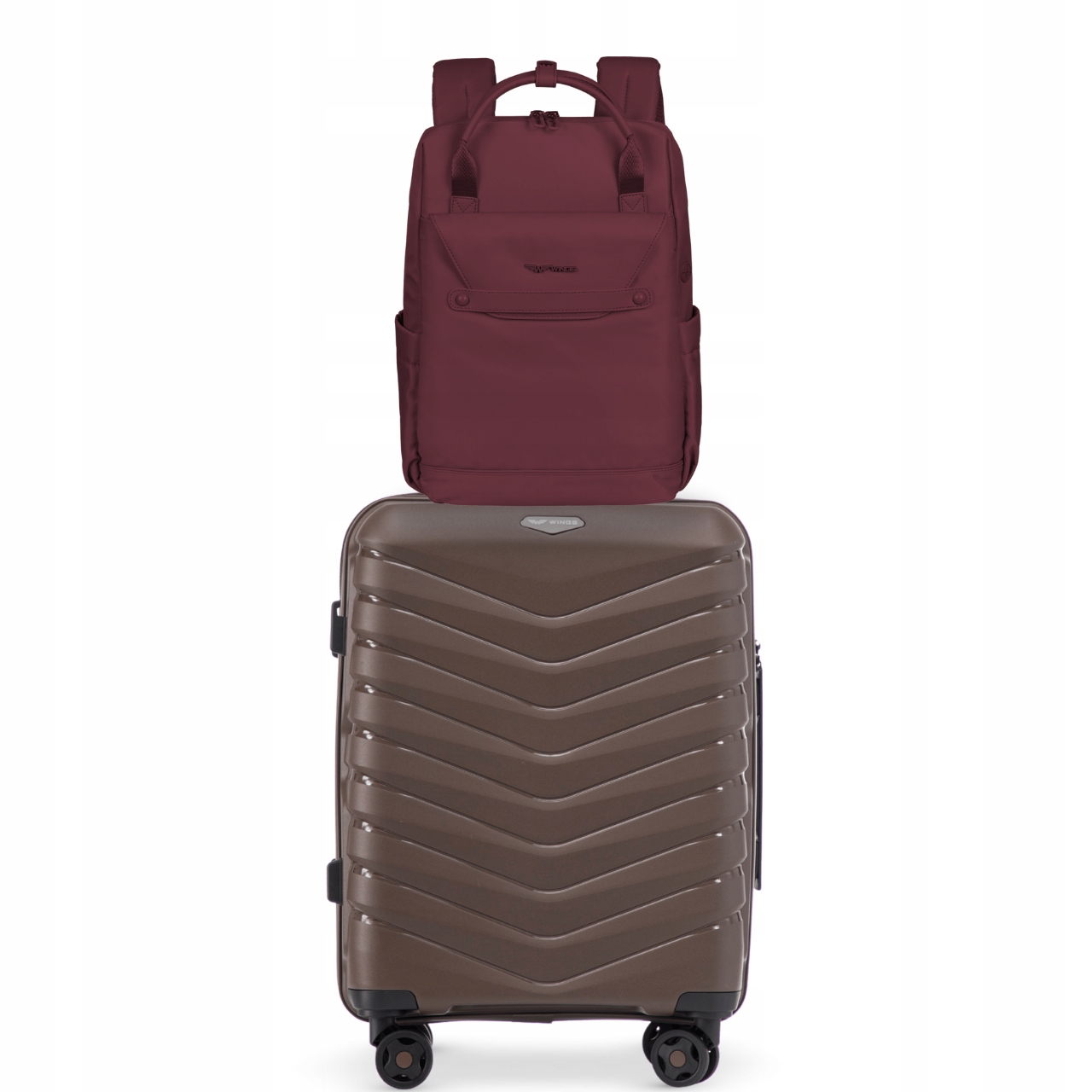 Příruční sada batoh Skylark Burgundy a kabinového kufru Phoenix Brown