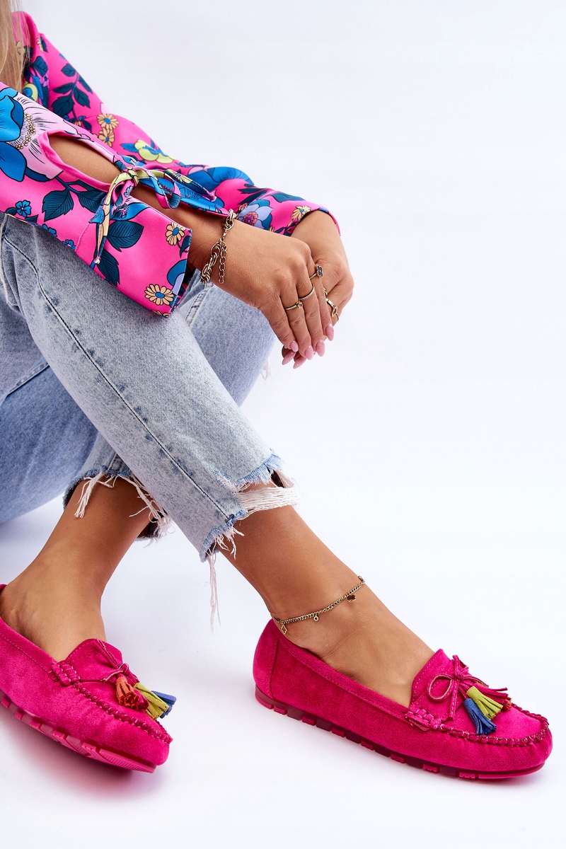 MOKASYNY ZAMSZOWE Z KOKARDĄ I FRĘDZLAMI FUKSJA 39 Kolor dodatkowy wielokolorowy