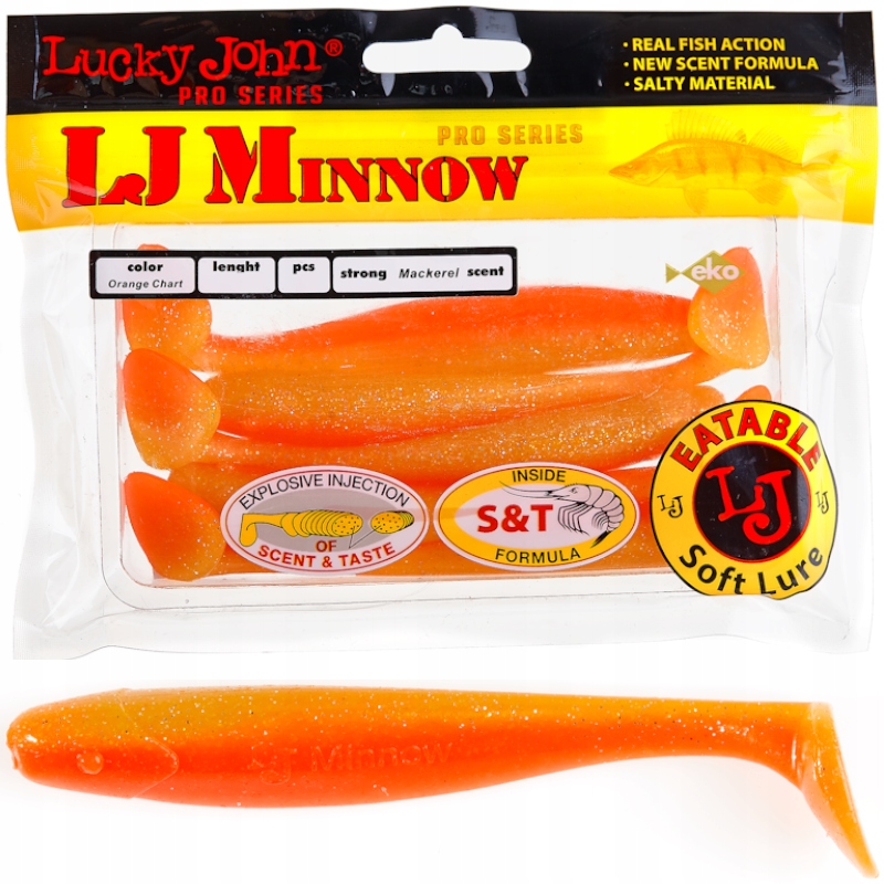 Guma Ripper Lucky John Minnow 3.3'' 8.4cm T26 Orange Chart 7szt Na Sandacza