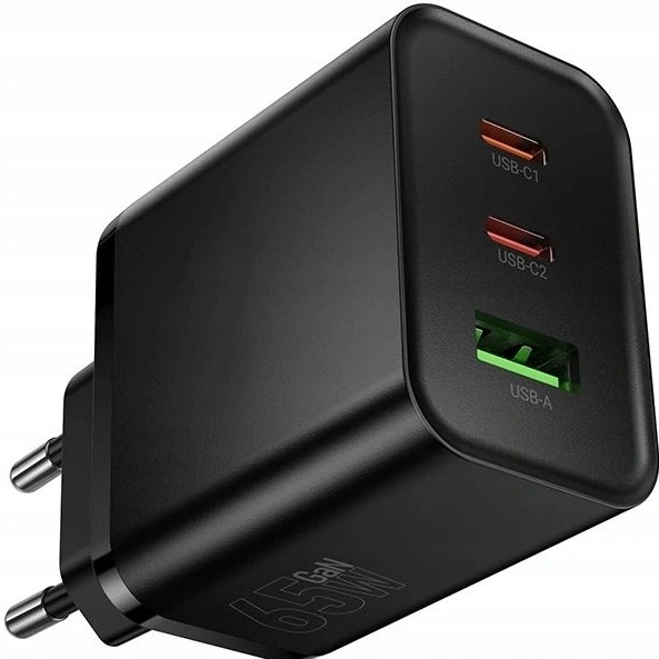 Szybka Ładowarka Sieciowa 65W Qc 3.0 Pd GaN Usb 2x Usb-c Kostka Uniwersalna