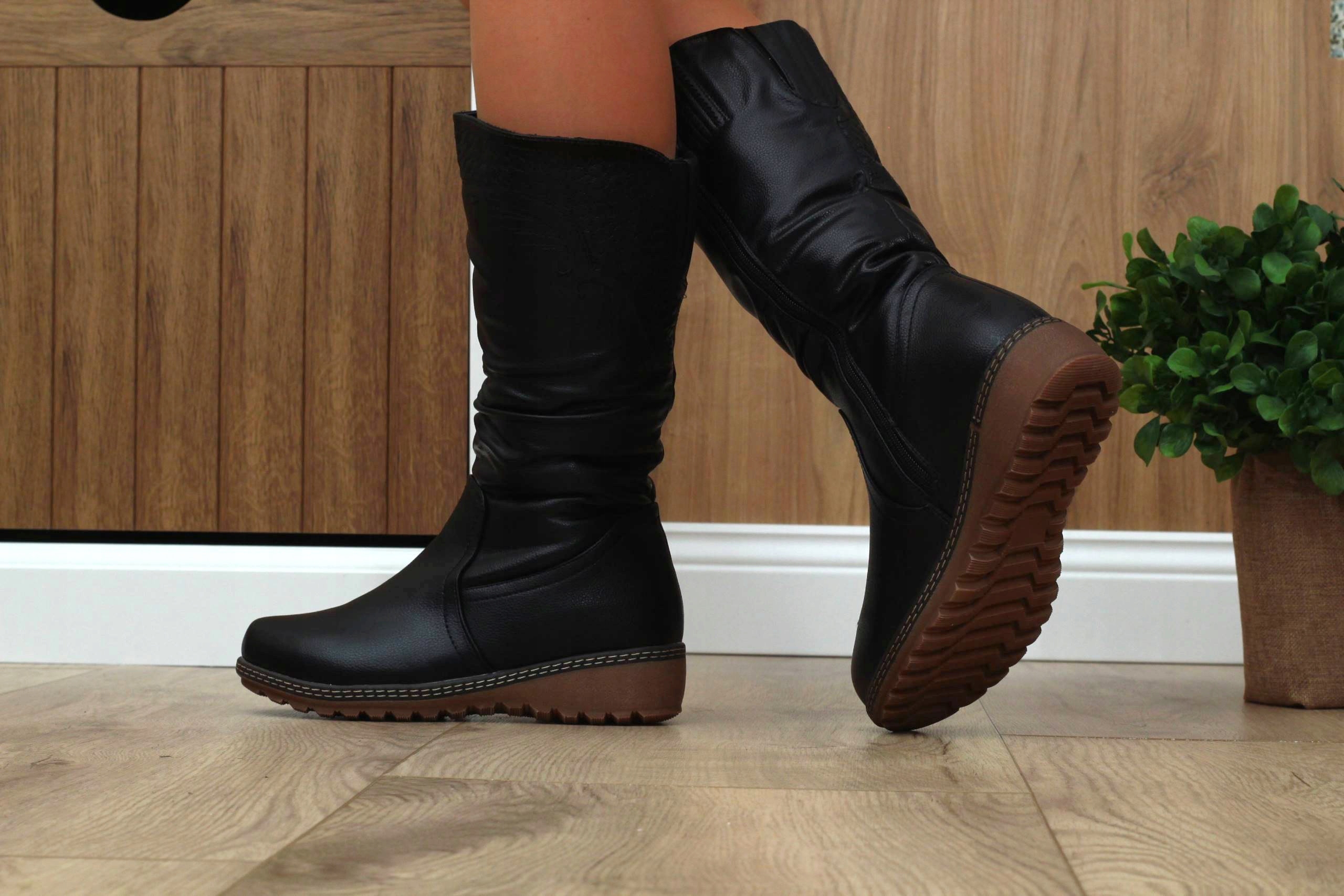 KOZAKI ZIMOWE DAMSKIE OCIEPLANE WYSOKIE SUWAK Rozmiar 42