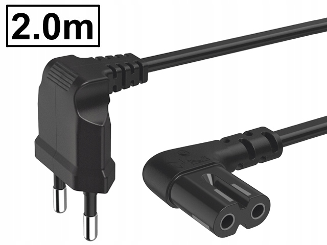 

Kabel zasilający 230V EURO-C7 kątowy 2x0.75mm² 2m