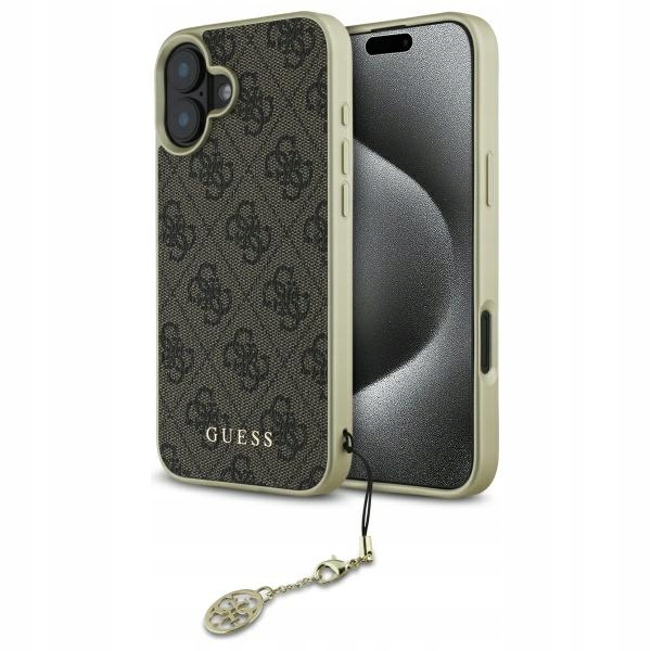 Pouzdro Guess pro iPhone 16 6.1" hnědé 4G Charms Collection