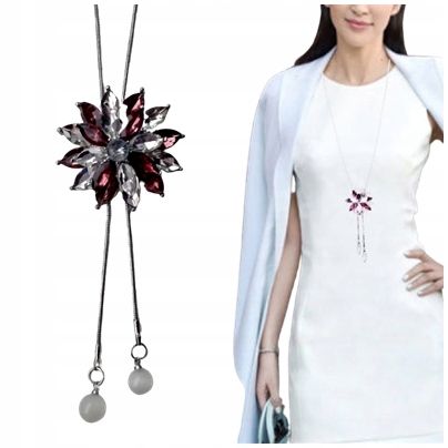 

Naszyjnik długi srebrny łańcuszek kryształ Kwiat