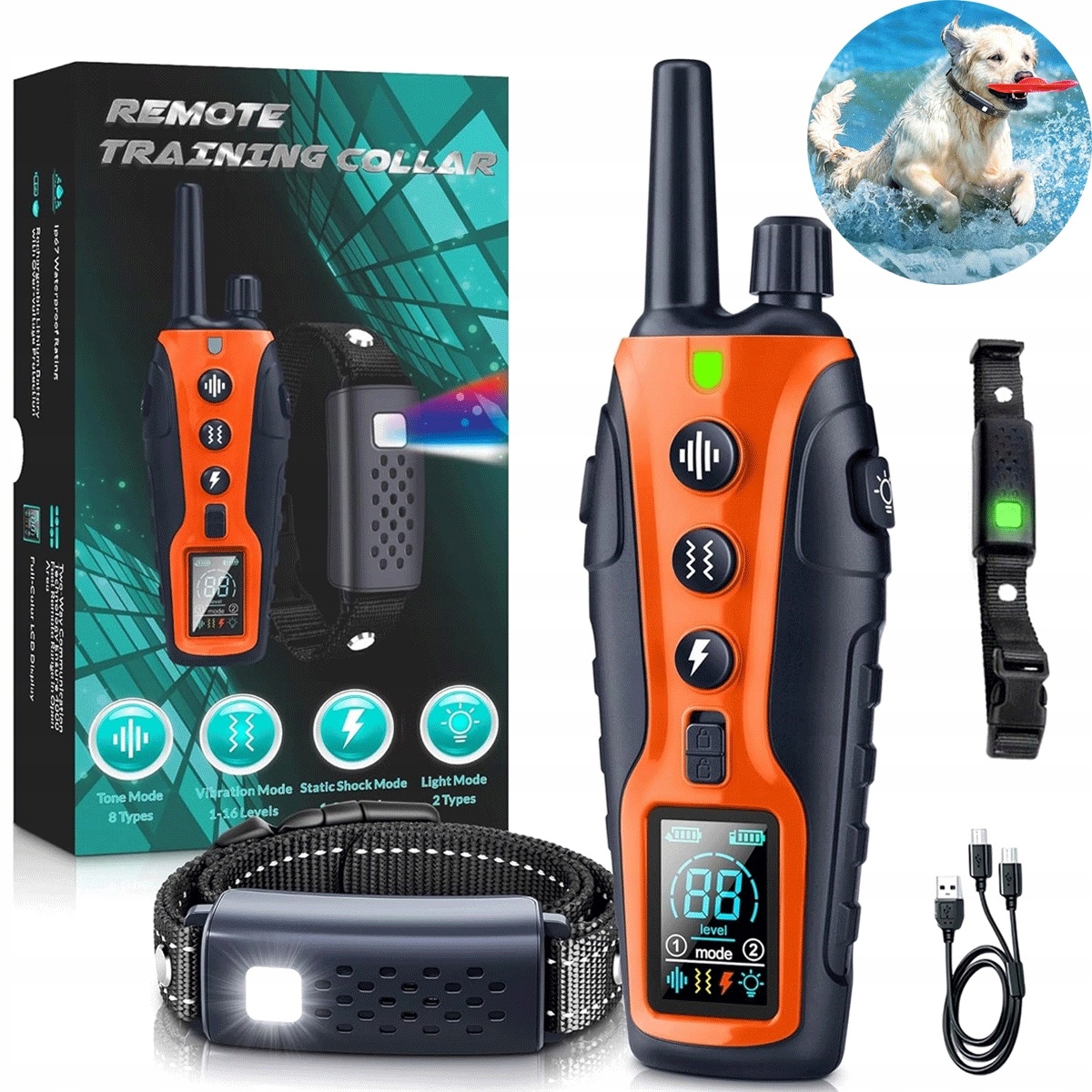 Elektrický Led Výcvikový Obojek Vodotěsný 35 Dnů Baterie 4-61 CM Psi