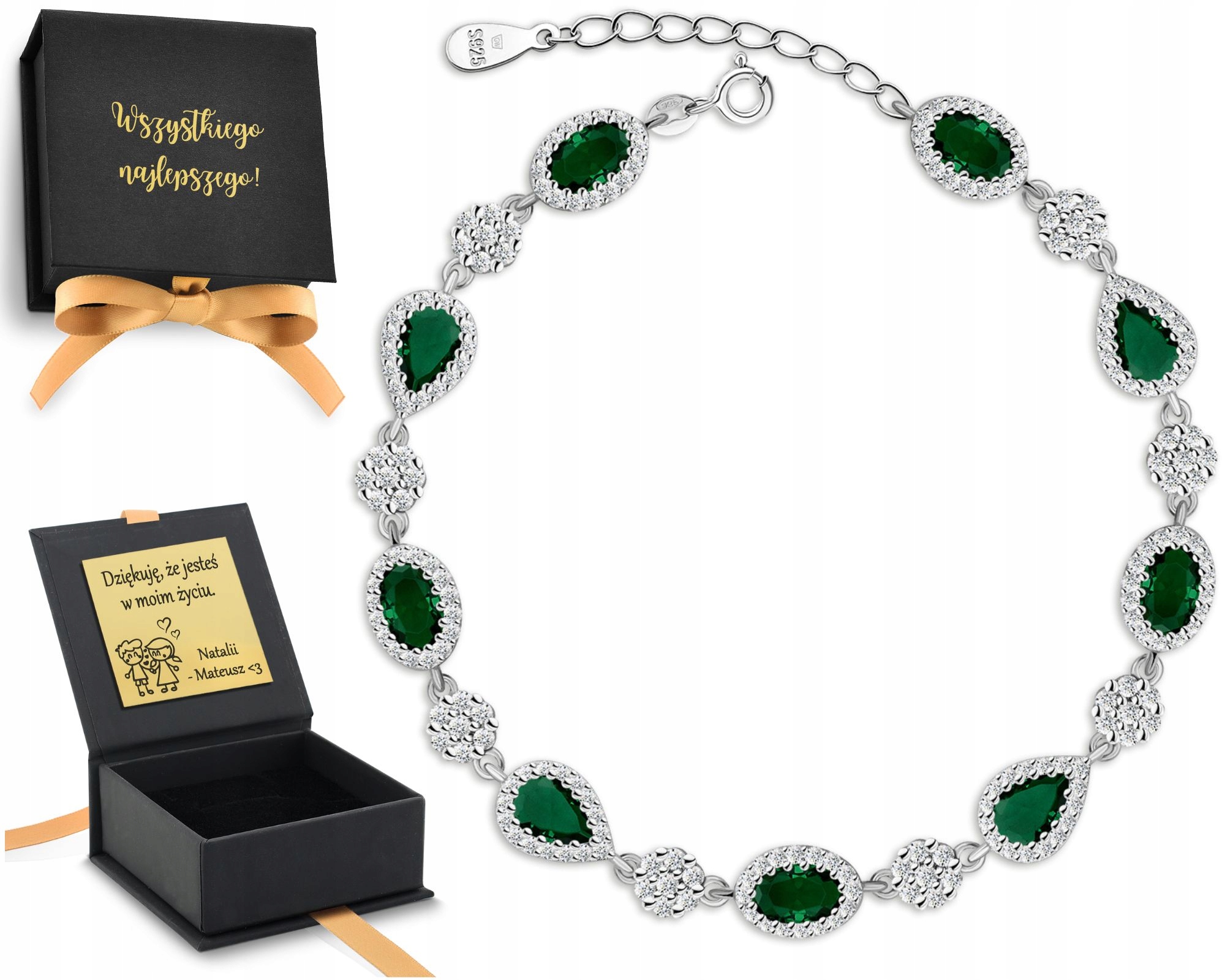 Stříbrný Elegantní Dámský Náramek Smaragdově Zelené Zirkony 925