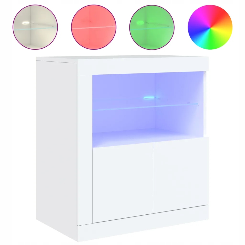 Komoda s Rgb Led osvětlením, bílá, 60,5 x 37 x 67 cm, dřevěná