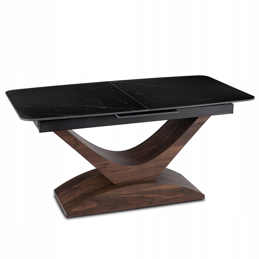 Jídelní stůl do obýváku 160/200 cm rozkládací, keramický černý s deskou ze Umělý Kámen Na Bázi Křemene Alicante