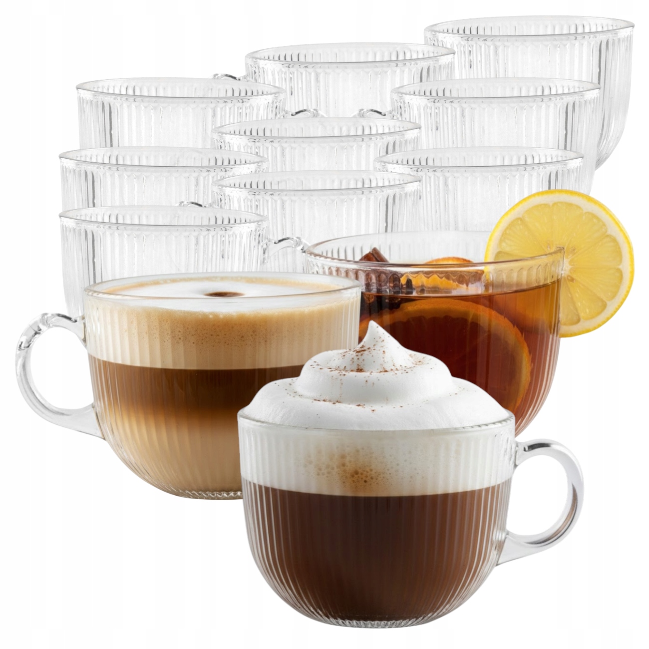 12 x Velké Sklenice 490 ML Na Čaj Kávu Latte Dezertů Šálky S Uchem Sada