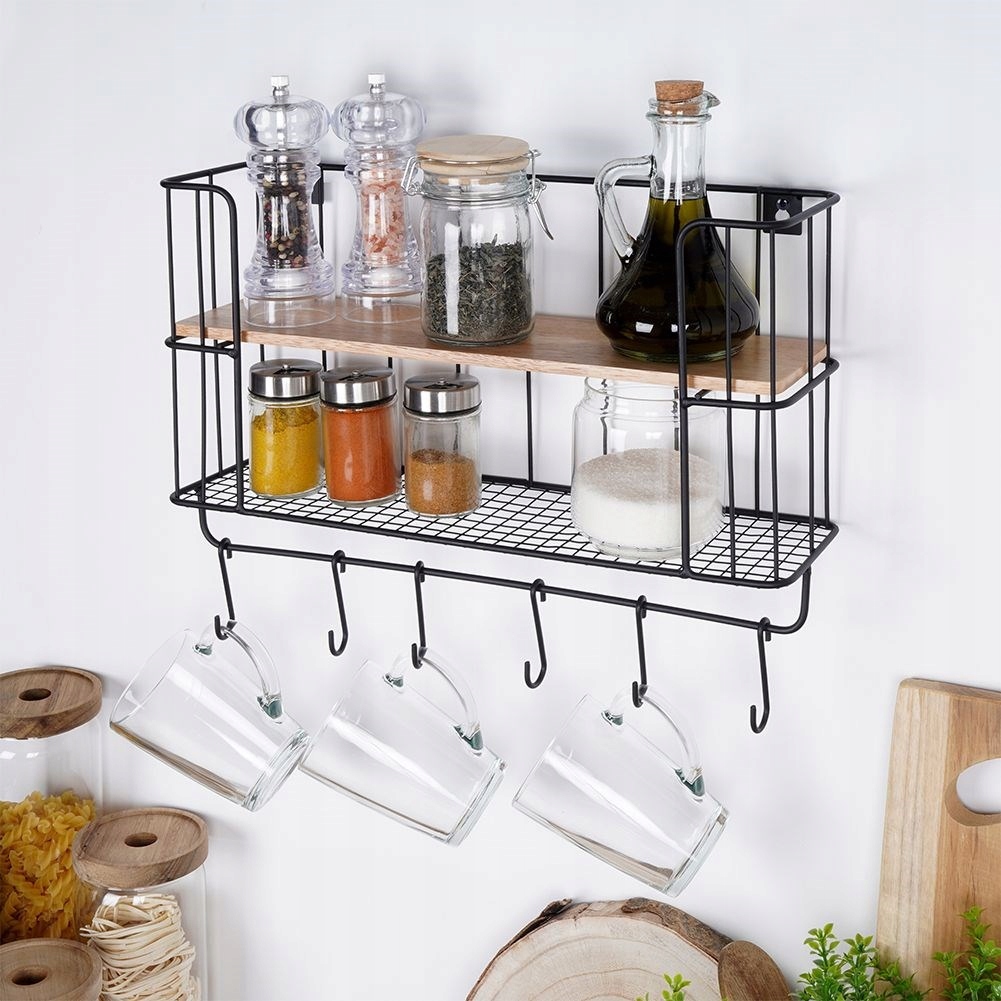 Półka KUCHENNA wisząca ścienna na przyprawy reling wieszak przybory kubki Materiał metal