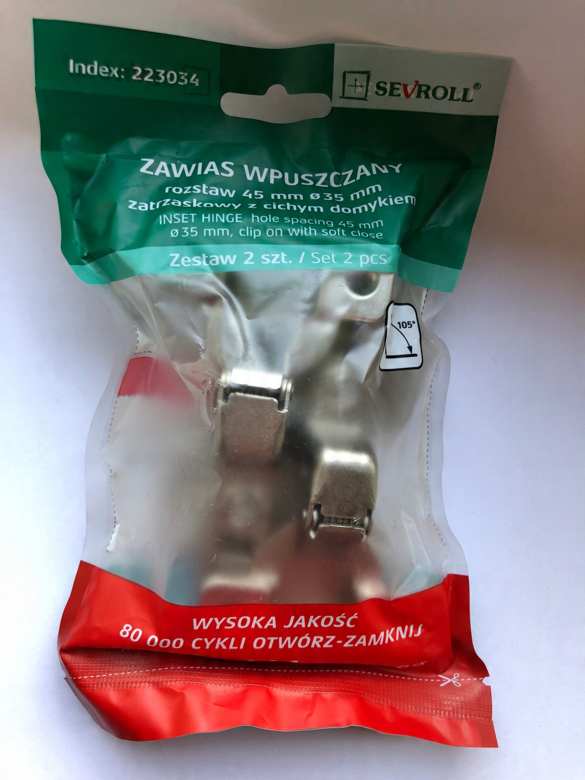 

Zawias meblowy Sevroll wpuszczany cichy domyk 2szt