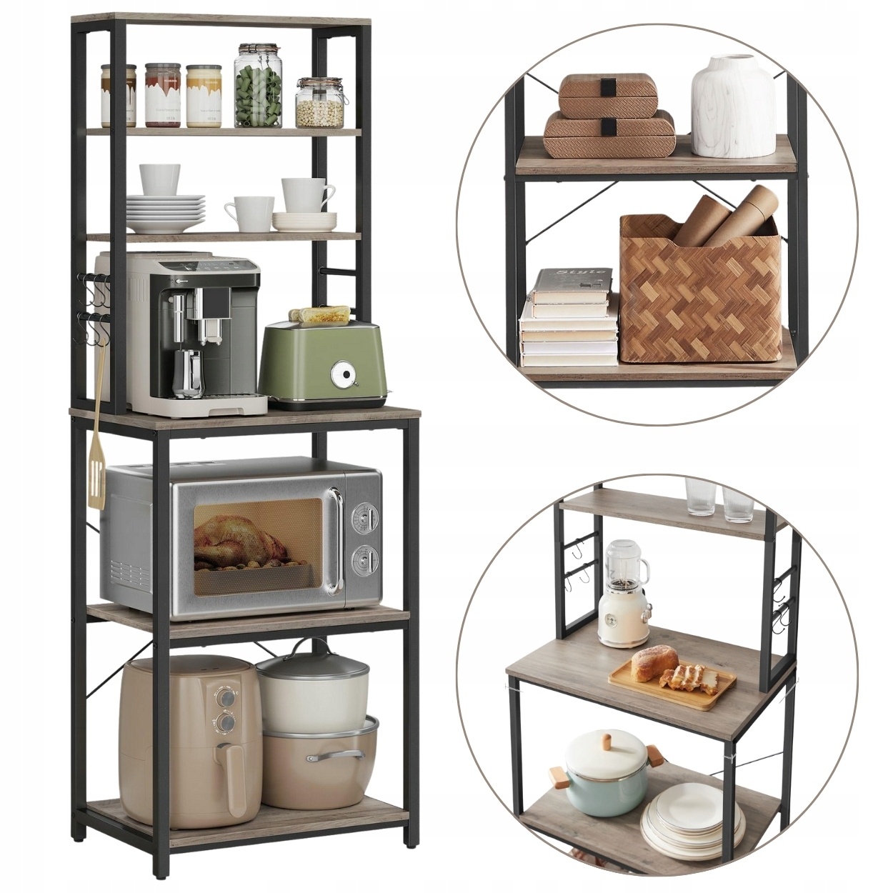 Funkčná kuchynská skrinka s 6 odnímateľnými háčikmi a policami loft