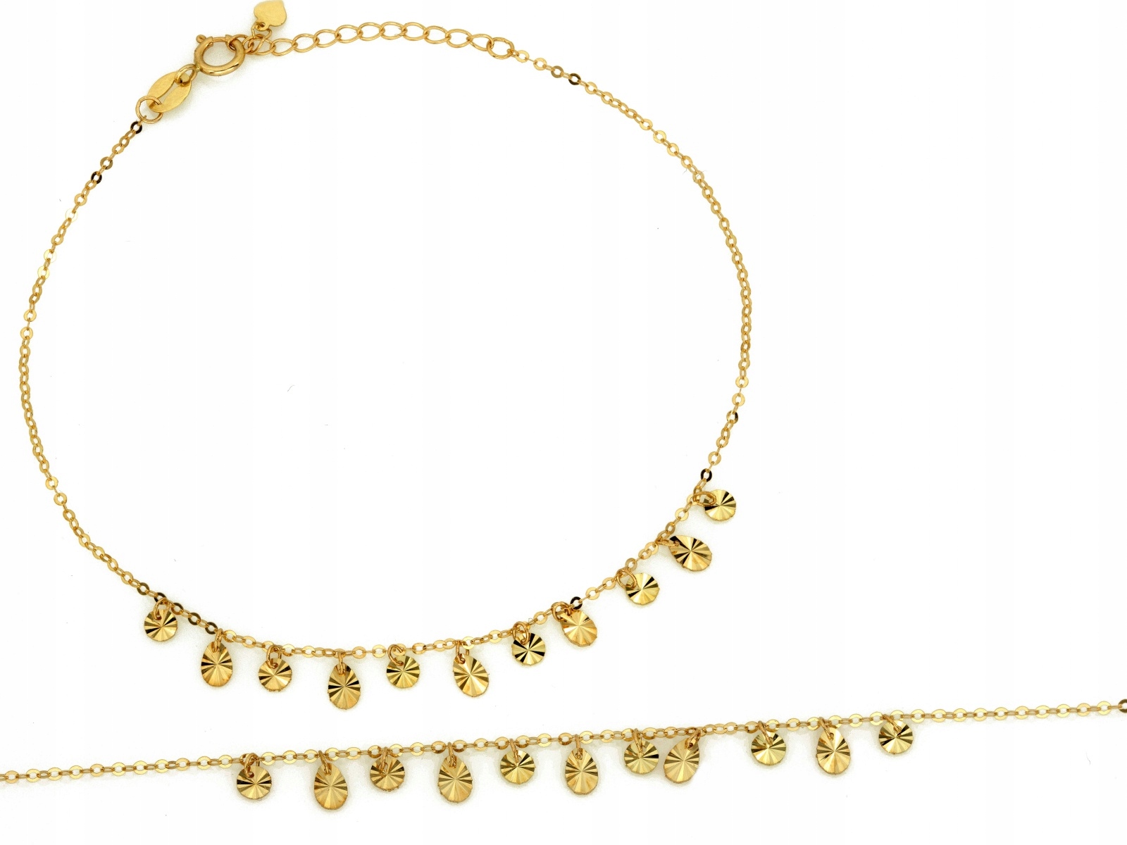 Zlatý náramek 585 celebrity s lesklými 0.70g destičkami Kolečka r20