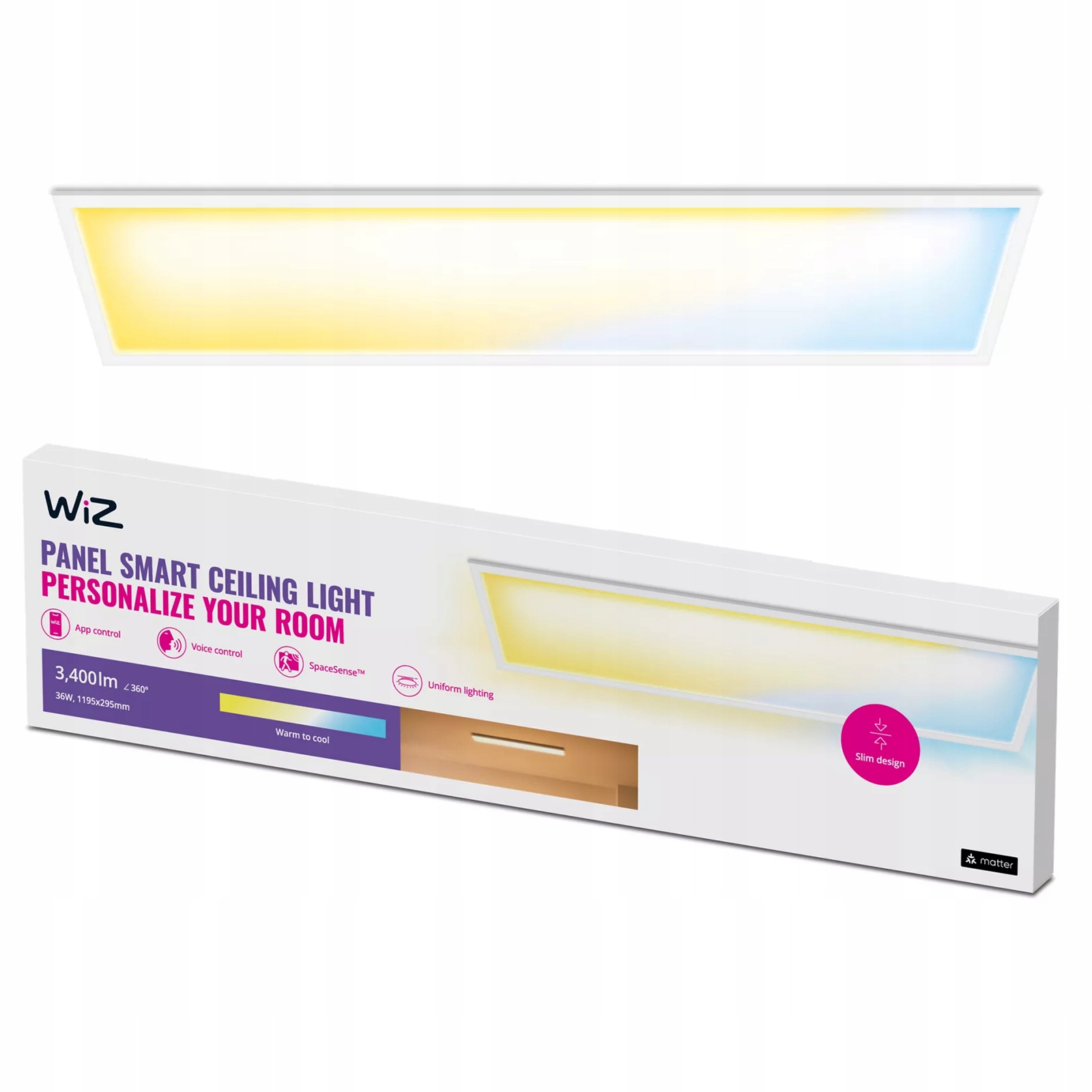 Led panel na omietku 120x30 Stropná lampa Kaseton 36W Biela Smart WiFi WiZ