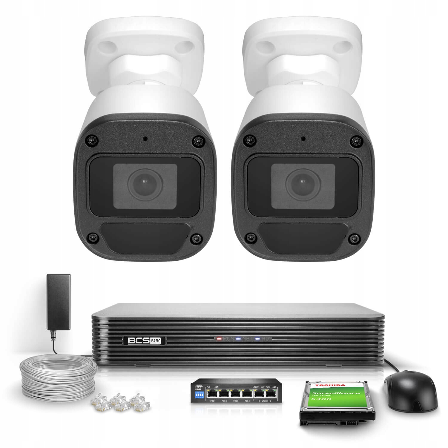 Zestaw monitoring firmy Ip 2x BCS-B-TIP12FR3(2.0) Full Hd Ir 30m PoE 1TB