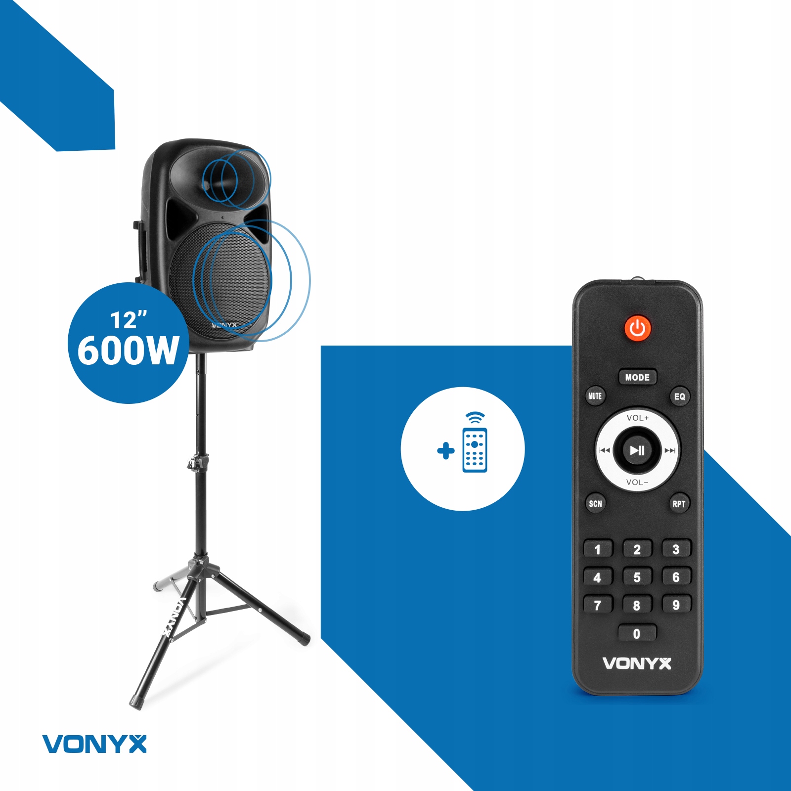 Kolumna aktywna 12''BT USB+ statyw mikrofon pilot Kolor czarny