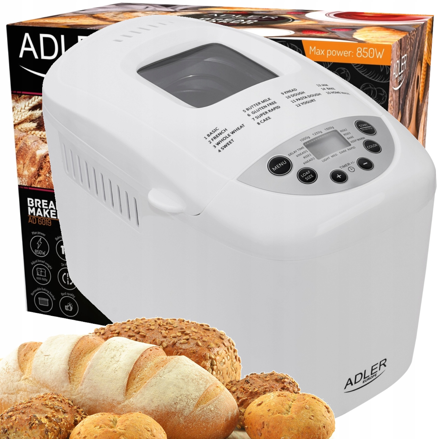 Pekárenský stroj na pečenie chleba 15 programov, 2 miešadlá, biely