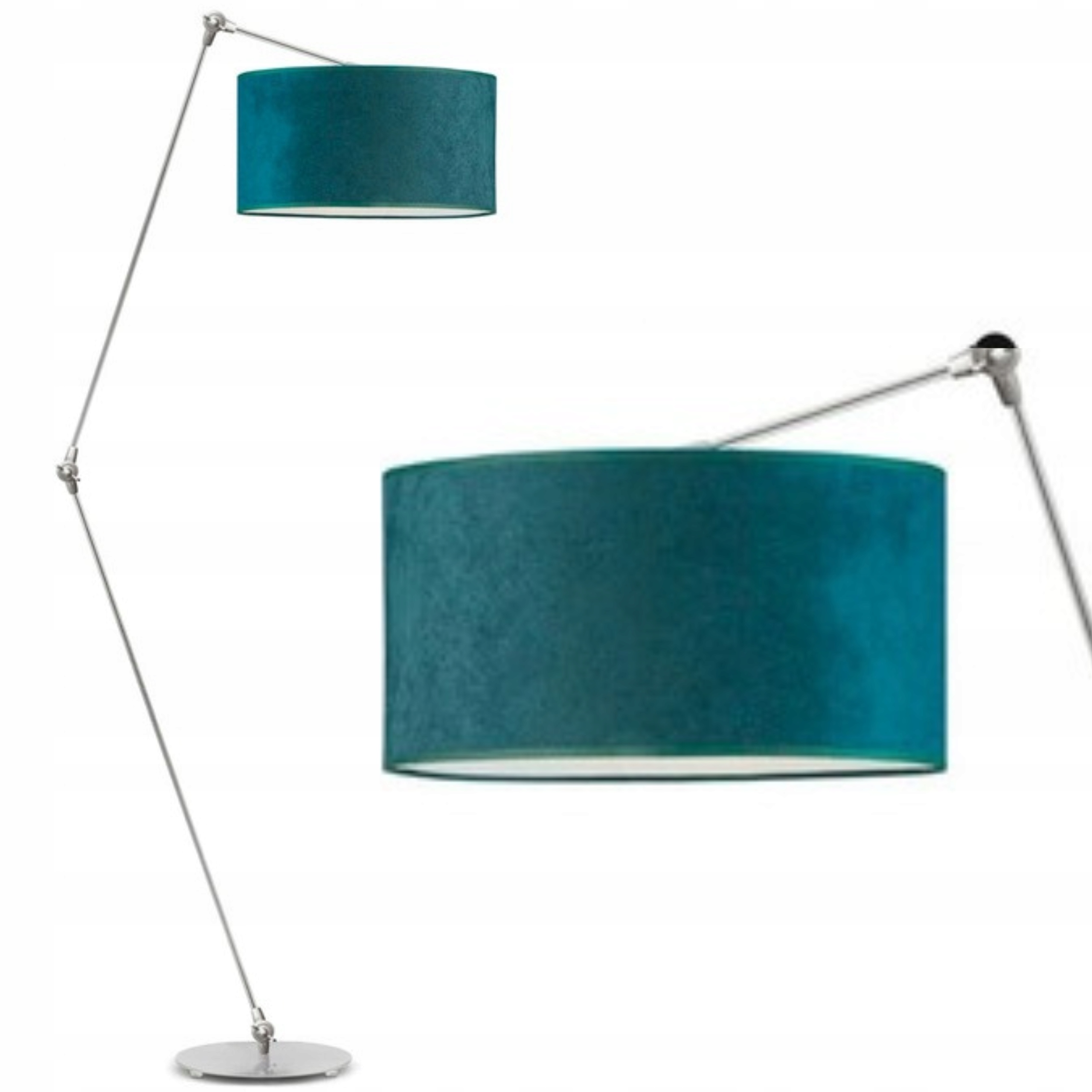 Lampa Stojąca Podłogowa Zieleń Welurowa Łukowa Led E27 Abażur Regulowana